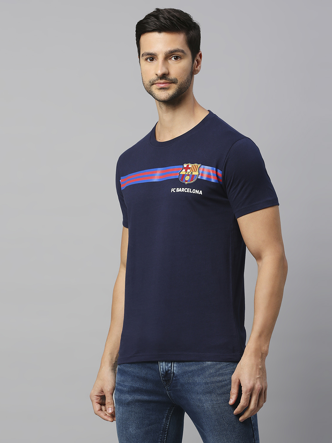 FC Barcelona FCB-23 Iconic: Men Navy Blue Round Neck T-shirt (3)