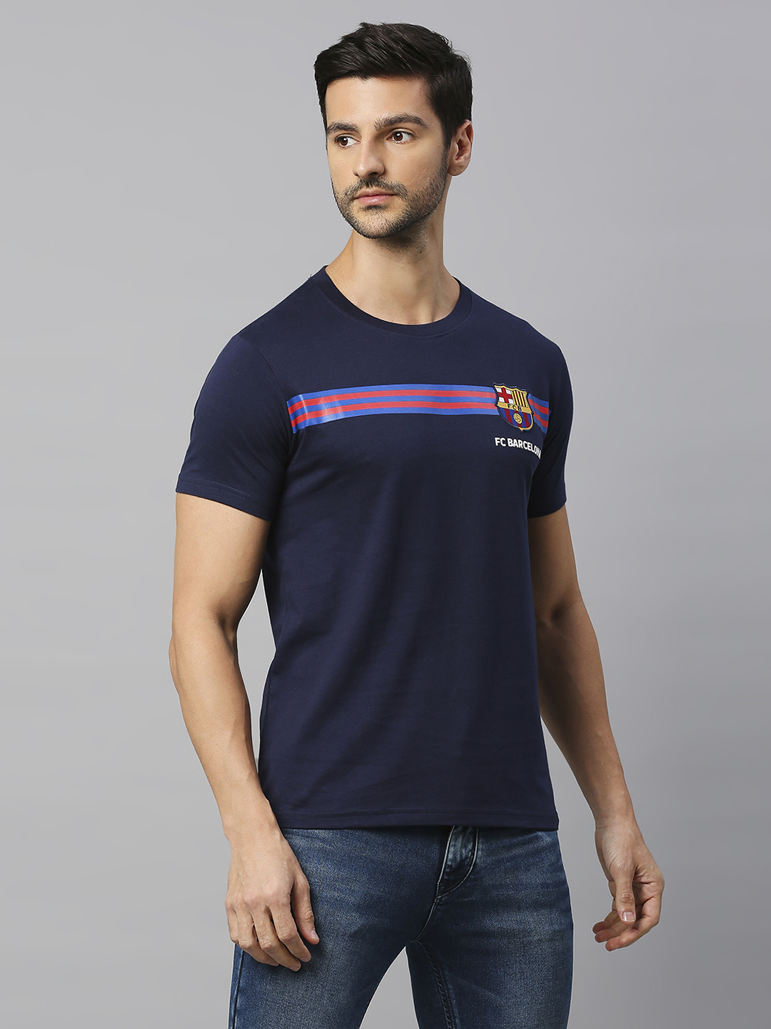 FC Barcelona FCB-23 Iconic: Men Navy Blue Round Neck T-shirt (4)
