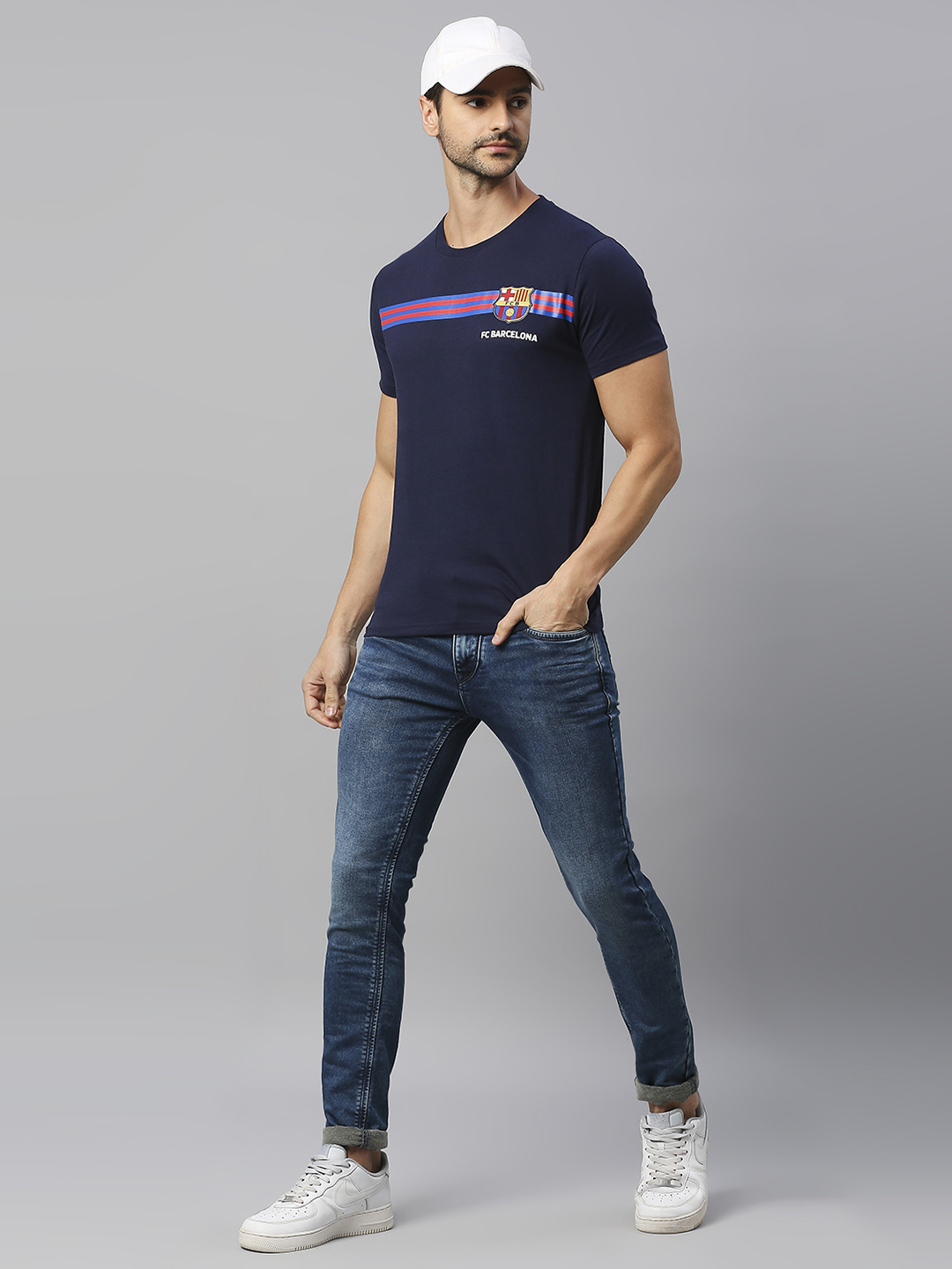 FC Barcelona FCB-23 Iconic: Men Navy Blue Round Neck T-shirt (5)