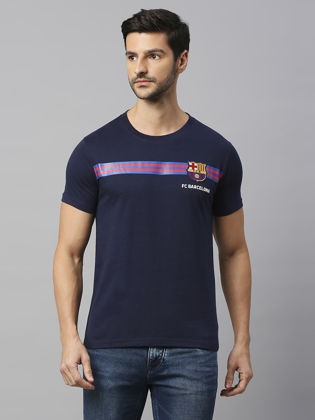 FC Barcelona FCB-23 Iconic: Men Navy Blue Round Neck T-shirt (1)