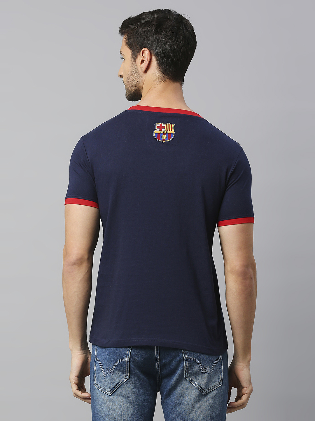 FC Barcelona FCB-23 Kidult: Men Navy Blue Printed Round Neck Cotton T-Shirt (2)