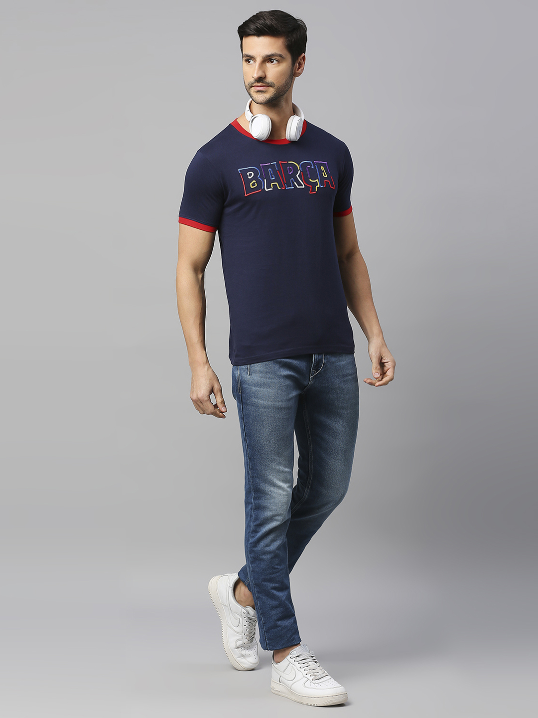 FC Barcelona FCB-23 Kidult: Men Navy Blue Printed Round Neck Cotton T-Shirt (5)