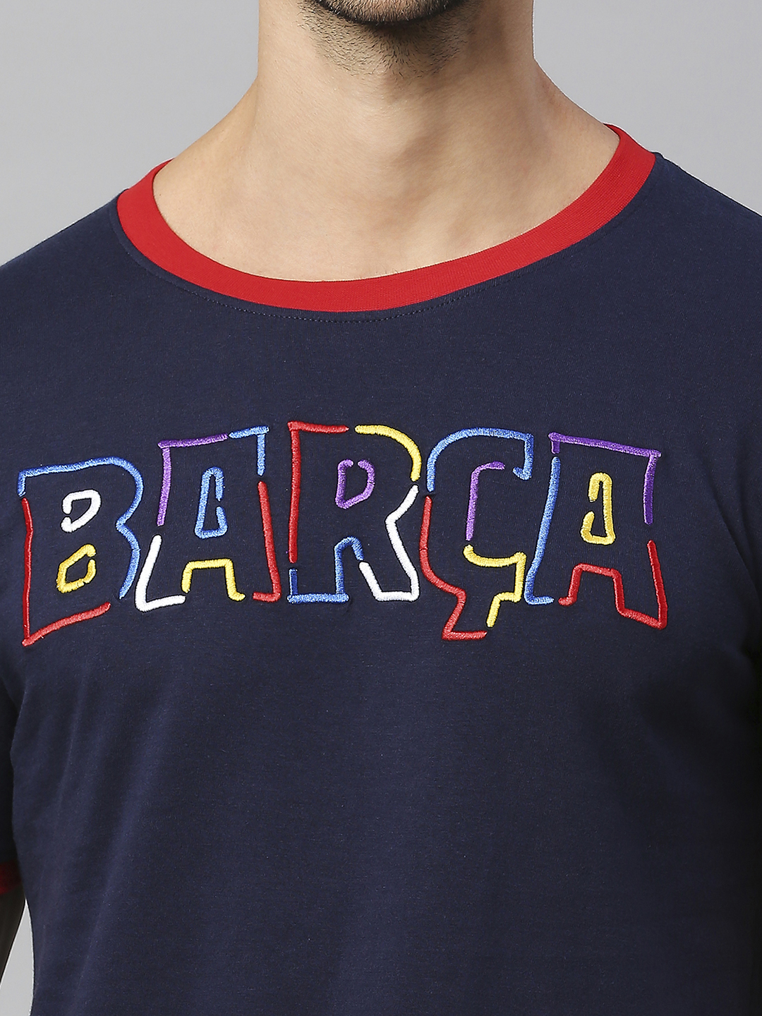 FC Barcelona FCB-23 Kidult: Men Navy Blue Printed Round Neck Cotton T-Shirt (6)