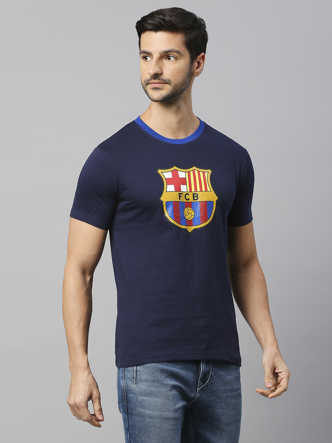 FC Barcelona FCB Crest: Men Navy Blue Printed T-Shirt (4)