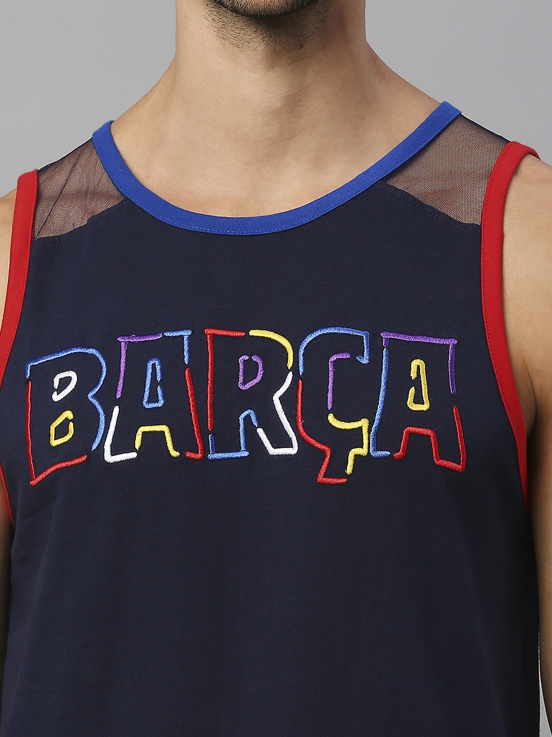 FC Barcelona FCB Kidult: Men Navy Blue Printed Sleeveless Cotton Vest (6)