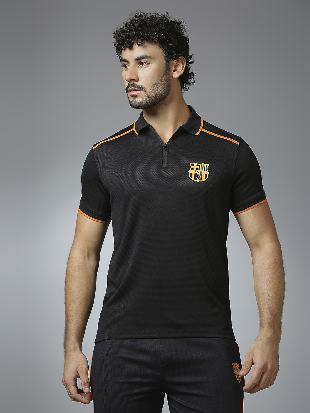 Men Black Half Sleeves Polo Collar Sports Core T-Shirt