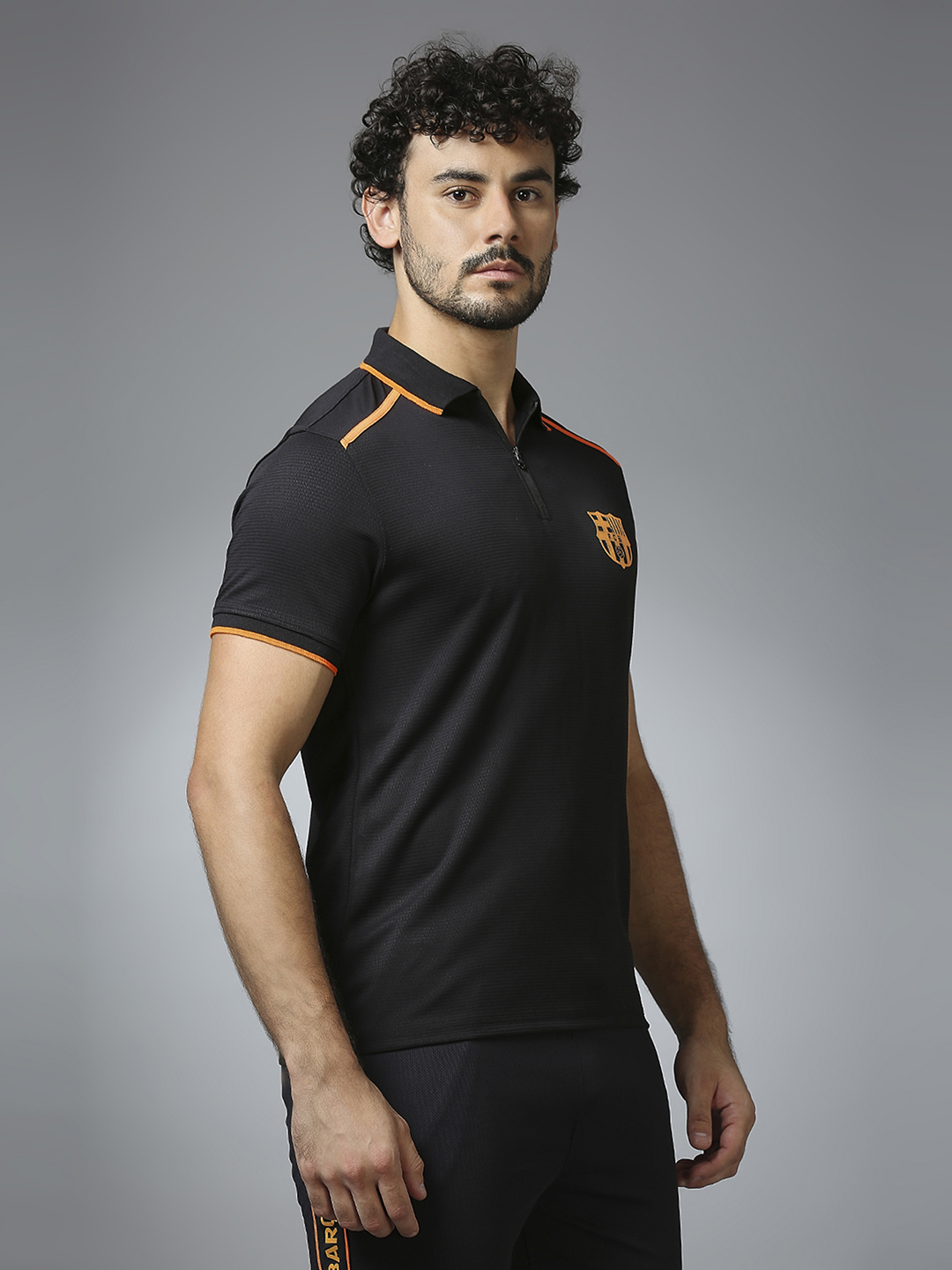 FC Barcelona Men Black Half Sleeves Polo Collar Sports Core T-Shirt (3)