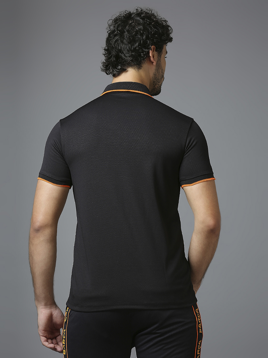 FC Barcelona Men Black Half Sleeves Polo Collar Sports Core T-Shirt (4)