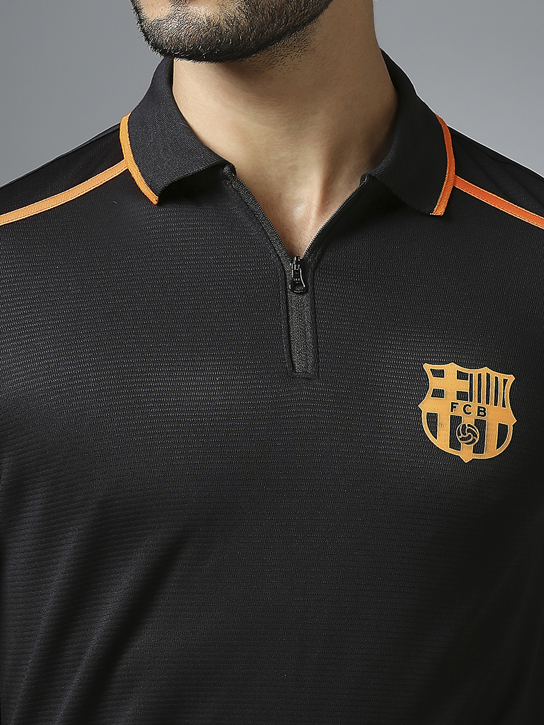 FC Barcelona Men Black Half Sleeves Polo Collar Sports Core T-Shirt (5)