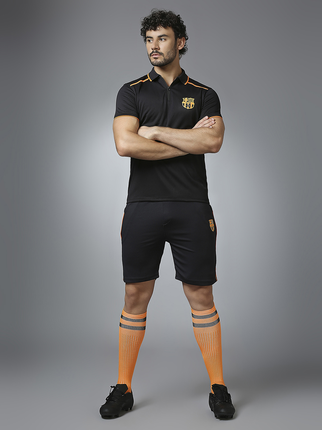 FC Barcelona Men Black Half Sleeves Polo Collar Sports Core T-Shirt (6)