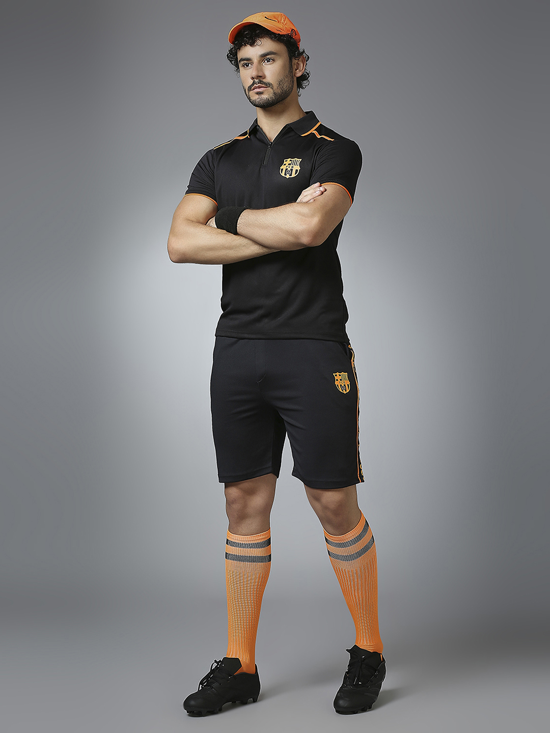 FC Barcelona Men Black Half Sleeves Polo Collar Sports Core T-Shirt (7)