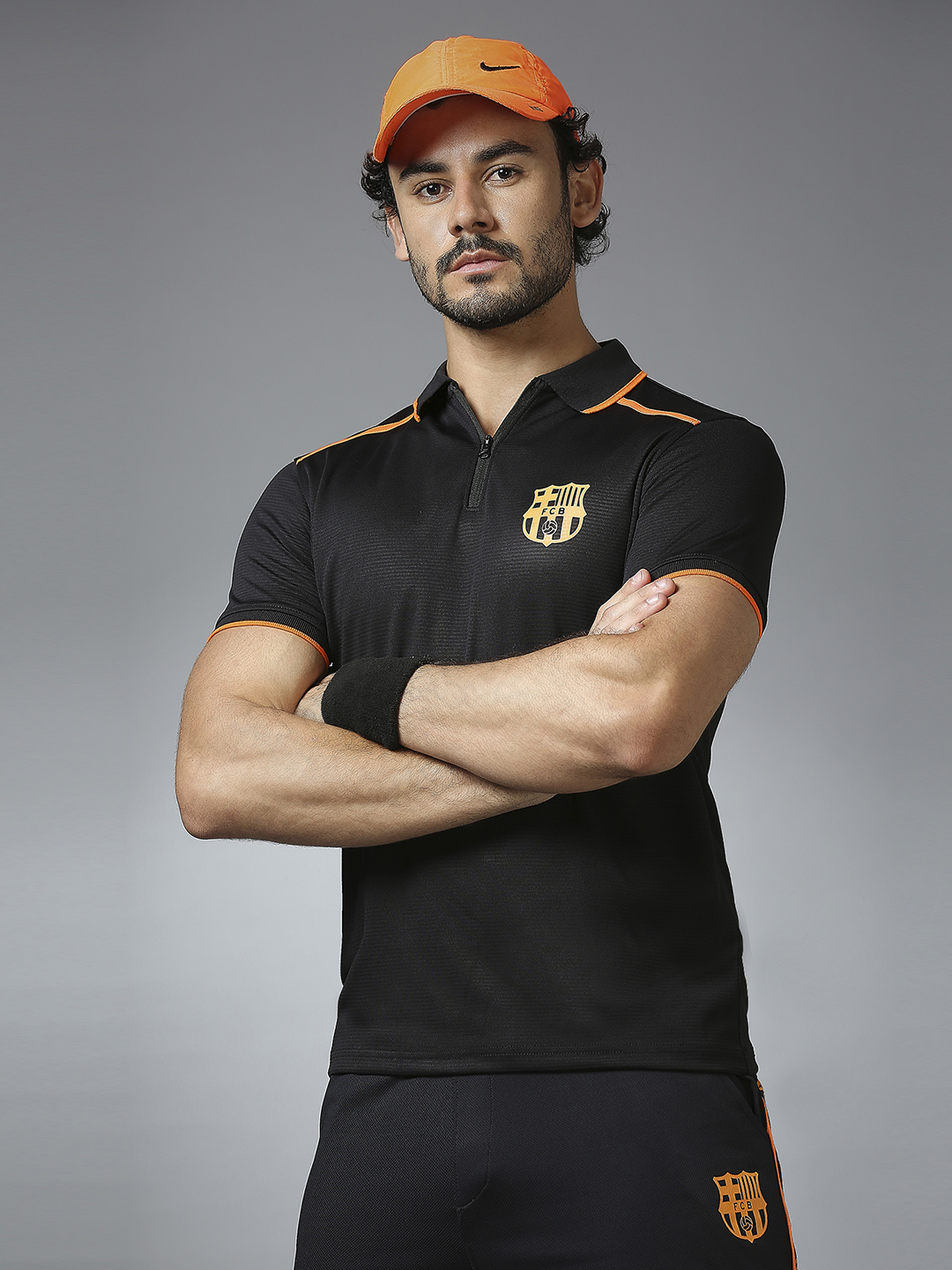FC Barcelona Men Black Half Sleeves Polo Collar Sports Core T-Shirt (8)