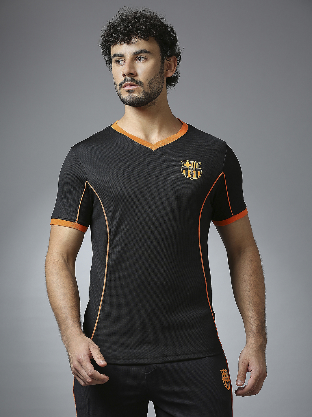 Men Black Half Sleeves V-Neck Sports Core T-Shirts