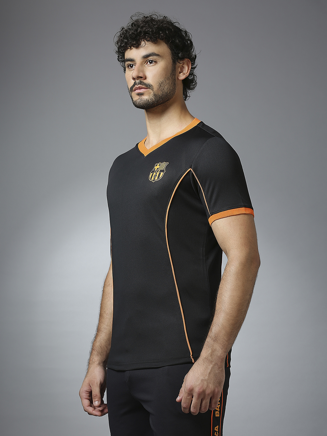 FC Barcelona Men Black Half Sleeves V-Neck Sports Core T-Shirts (2)