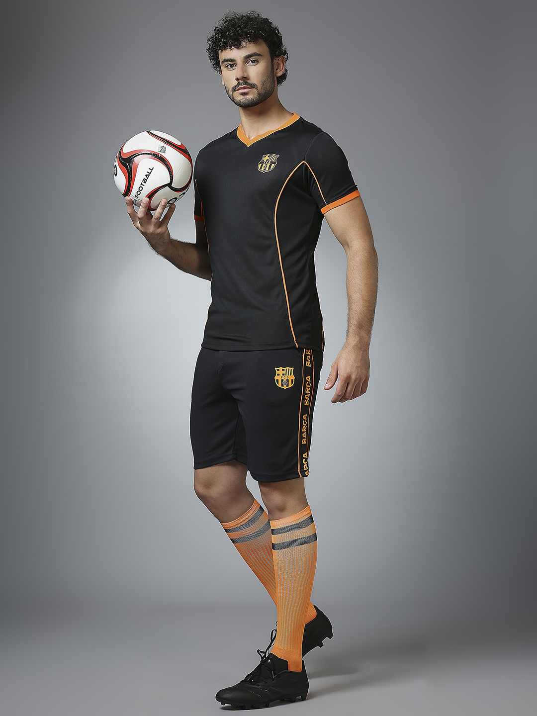 FC Barcelona Men Black Half Sleeves V-Neck Sports Core T-Shirts (6)