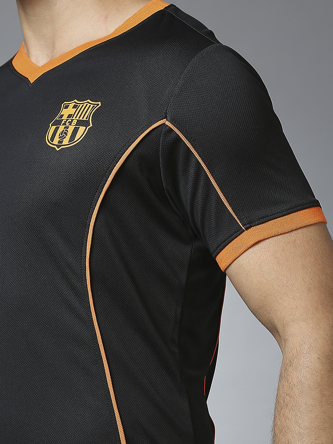 FC Barcelona Men Black Half Sleeves V-Neck Sports Core T-Shirts (8)