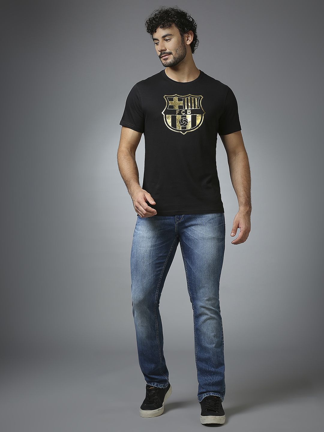 FC Barcelona Men Black Printed Gold Foil Printed T-Shirt (6)