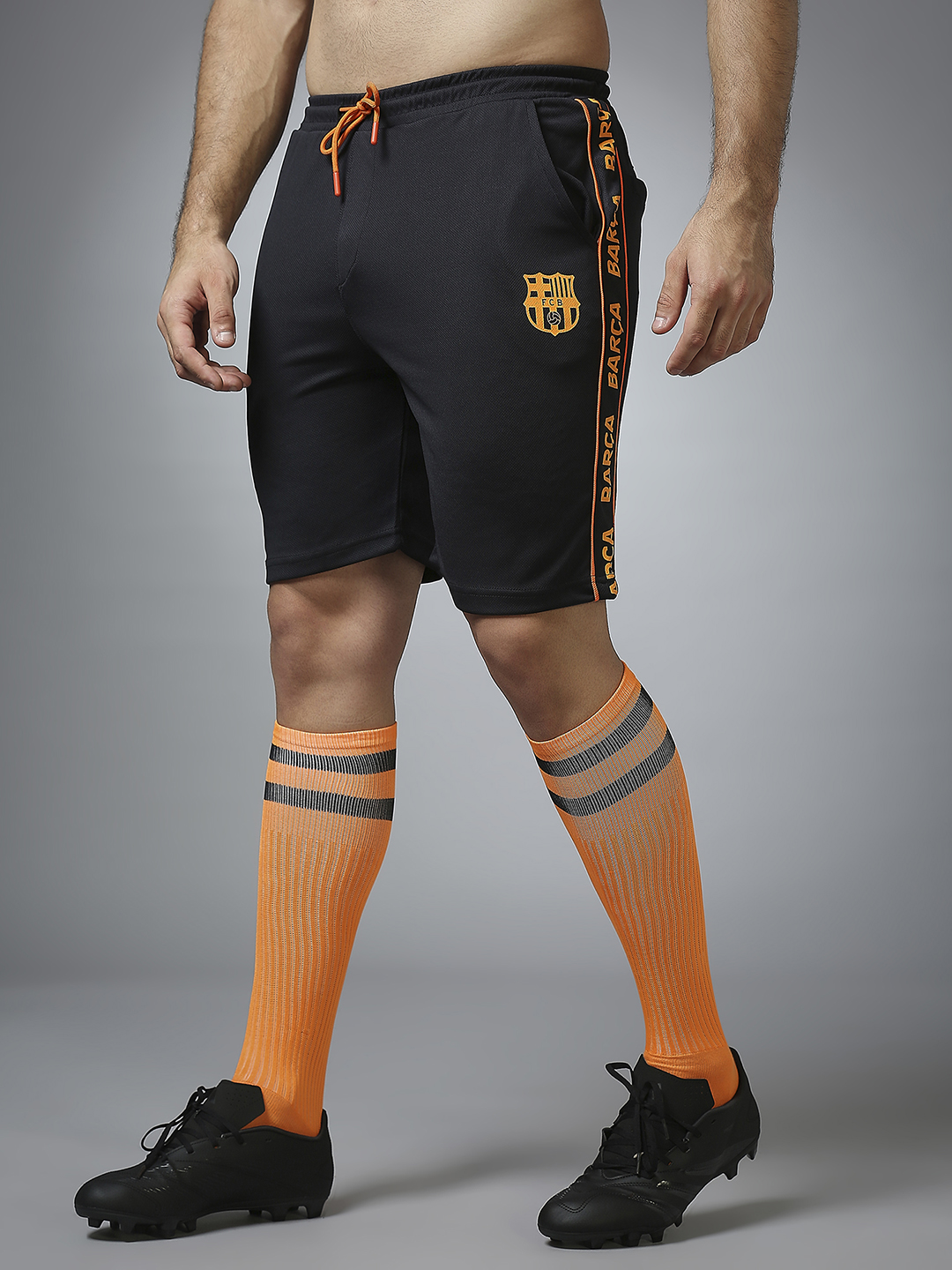 FC Barcelona Men Black Printed Regular Fit Athleisure Shorts
