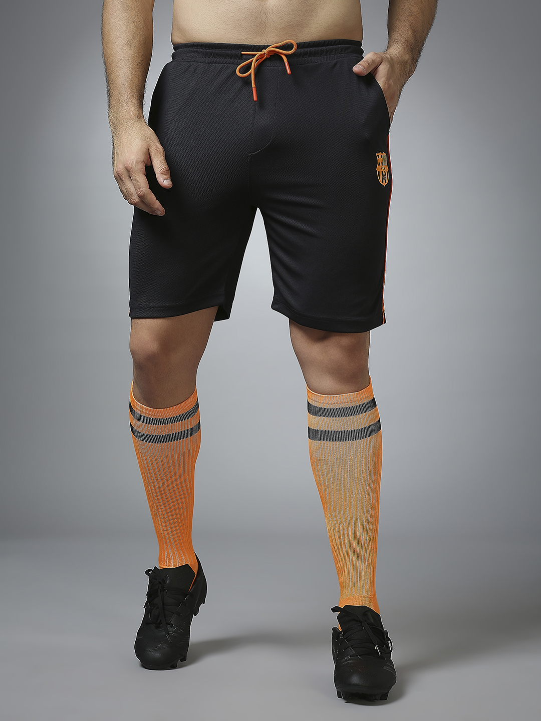 FC Barcelona Men Black Printed Regular Fit Athleisure Shorts (2)