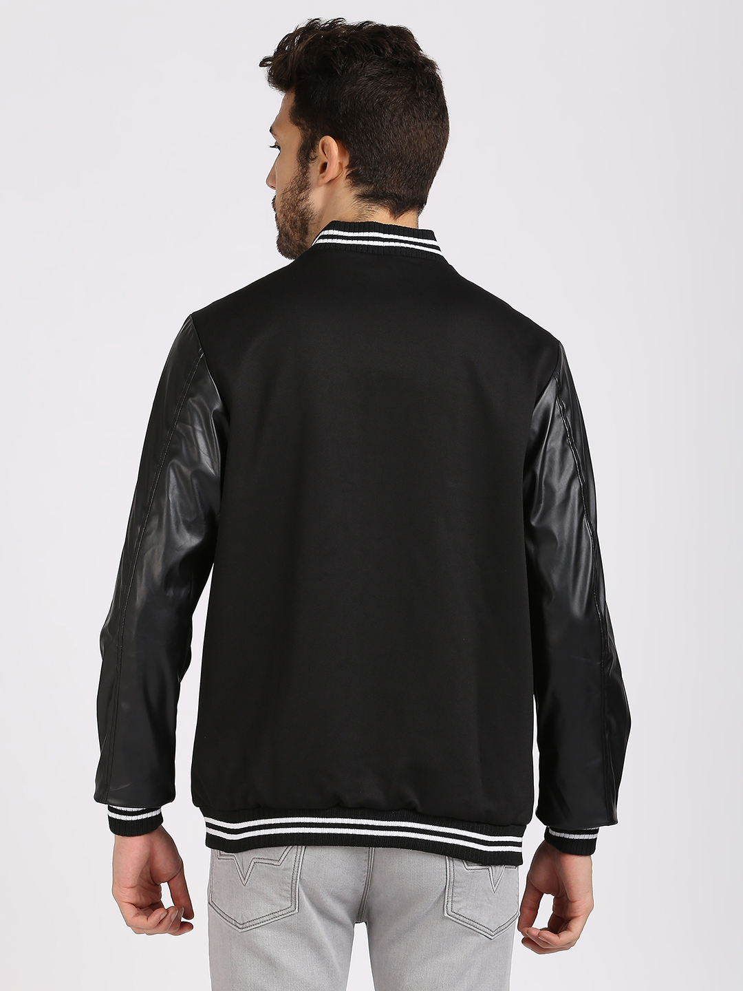 FC Barcelona Men Black Printed Stand-Collar Varsity Jacket (4)