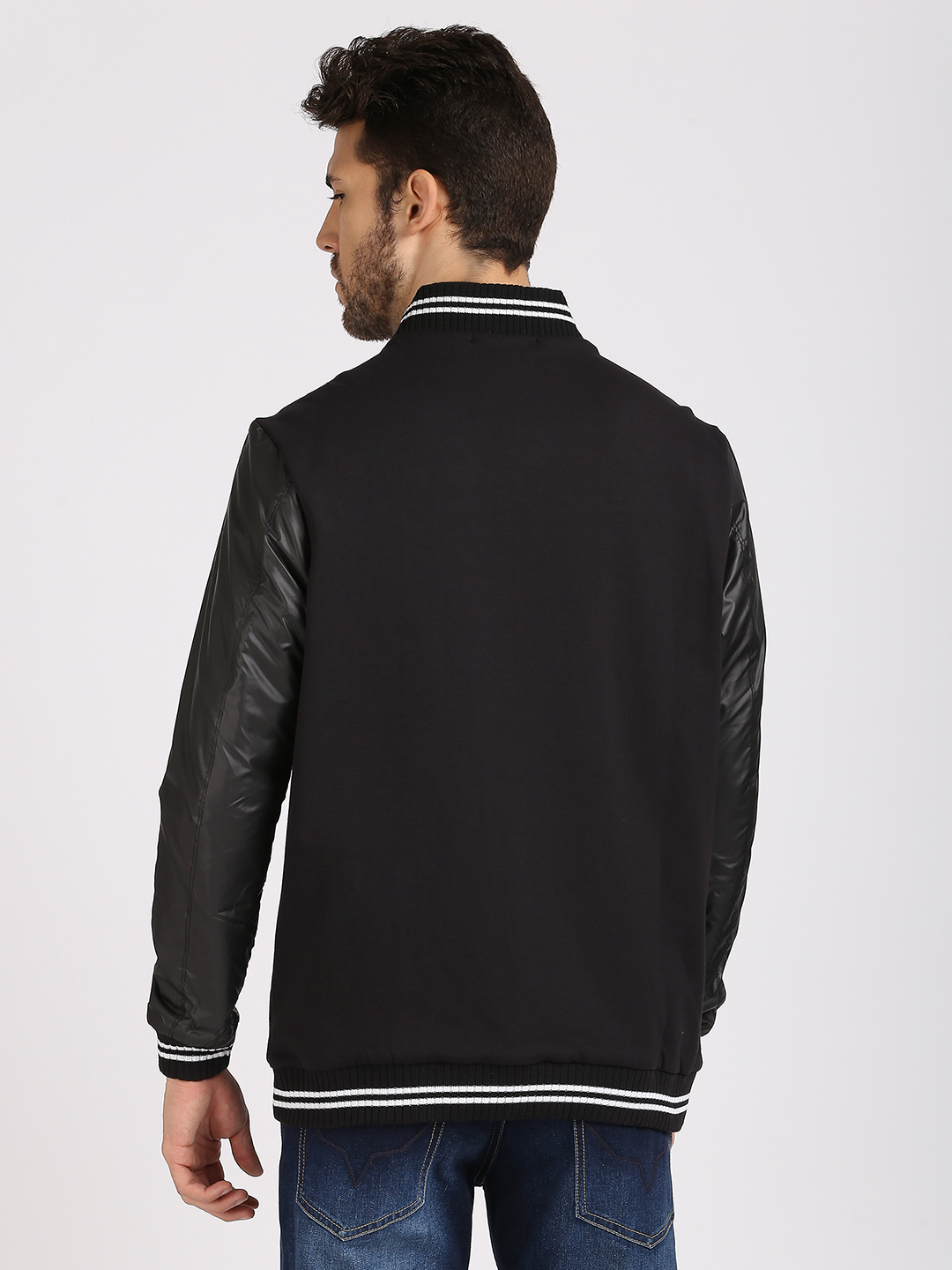 FC Barcelona Men Black Typography Printed Full Sleeves Stand-Collar Polyester Letterman Jacket (4)