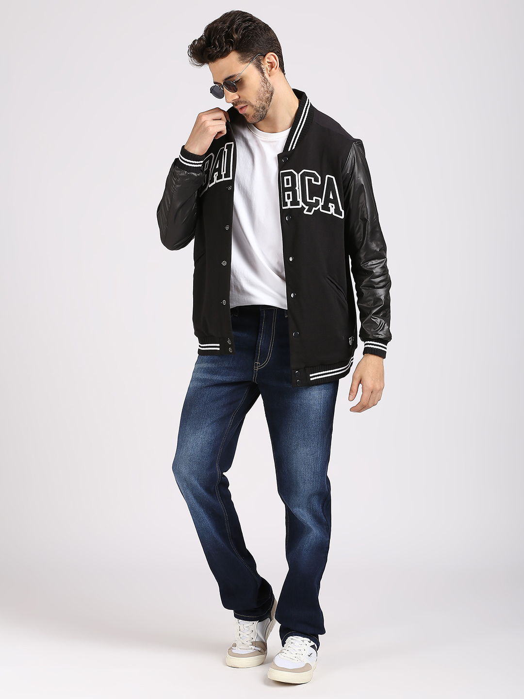 FC Barcelona Men Black Typography Printed Full Sleeves Stand-Collar Polyester Letterman Jacket (7)