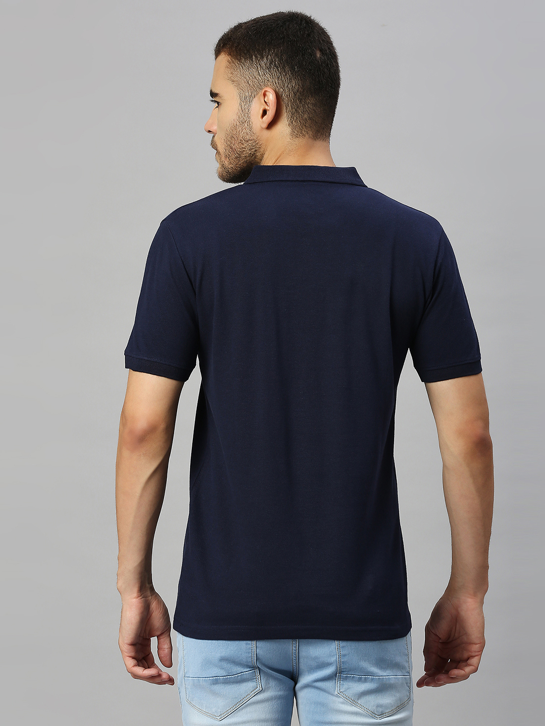 FC Barcelona Men Blue Solid Brand Logo Printed Half Sleeves Polo Collar Cotton T-Shirt (3)