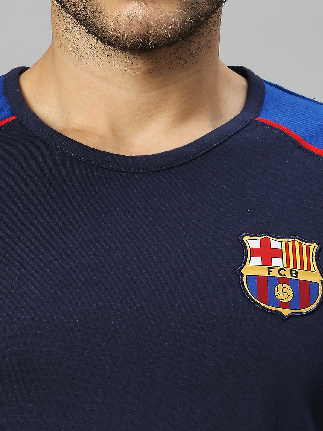 FC Barcelona Men Navy Blue Brand Logo Printed Round Neck Sleeveless Vest (7)