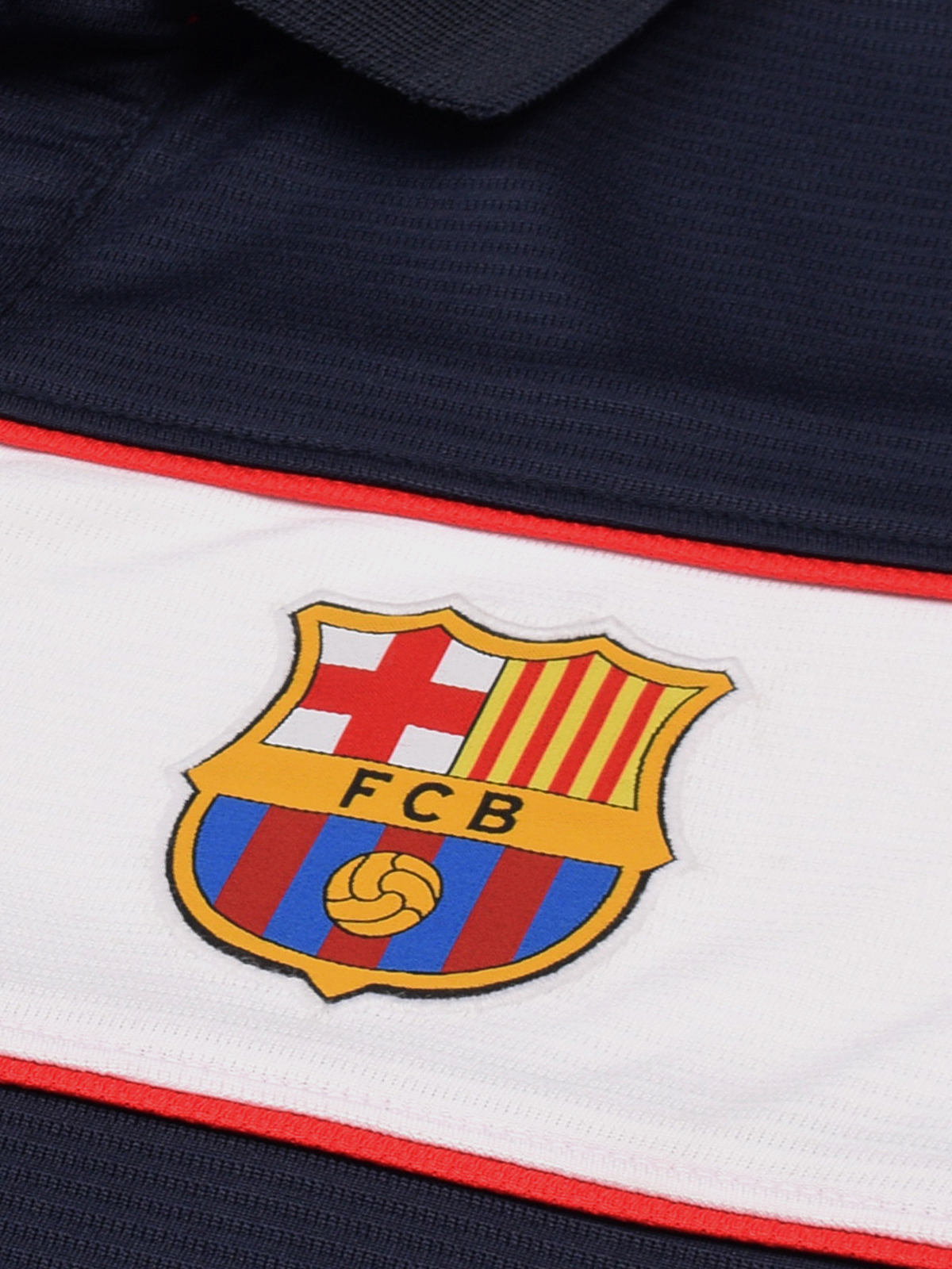 FC Barcelona Men Navy Blue Half Sleeves Polo Collar Cut and Sew Crest T-Shirts (3)