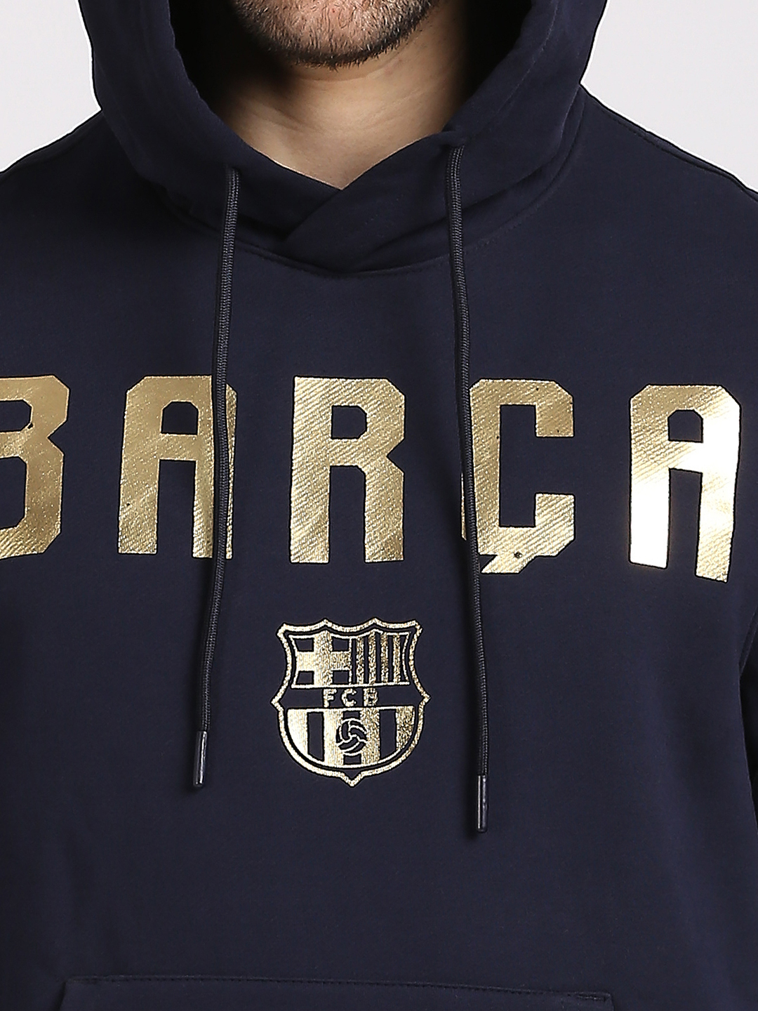 FC Barcelona Men Navy Blue Printed Gold Foil Hoodie (5)