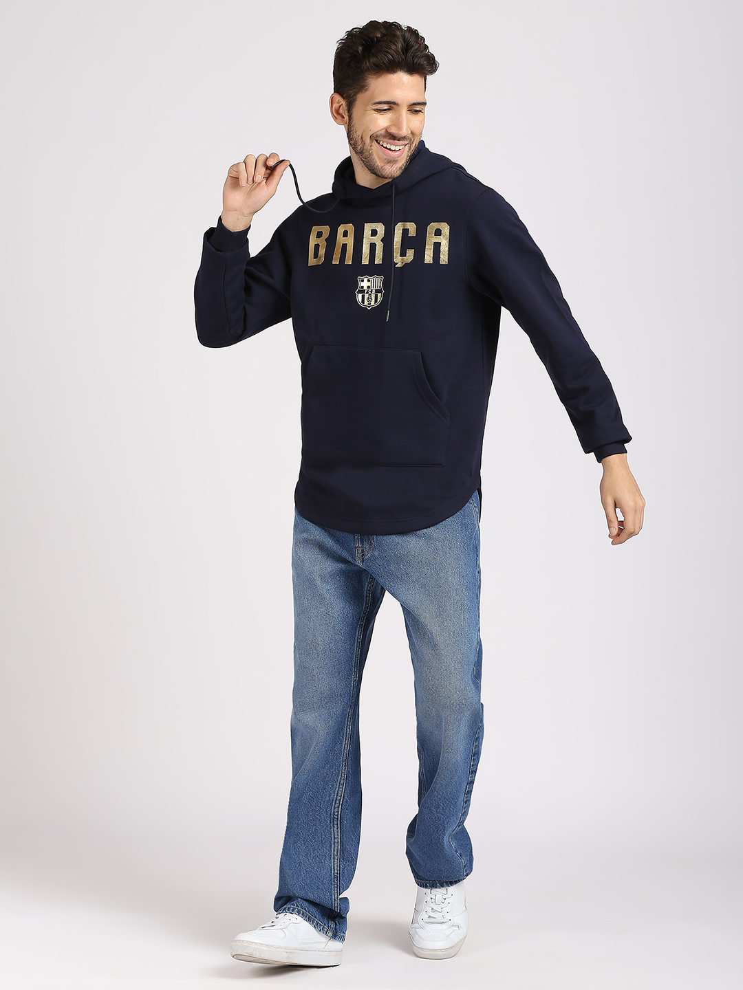 FC Barcelona Men Navy Blue Printed Gold Foil Hoodie (6)
