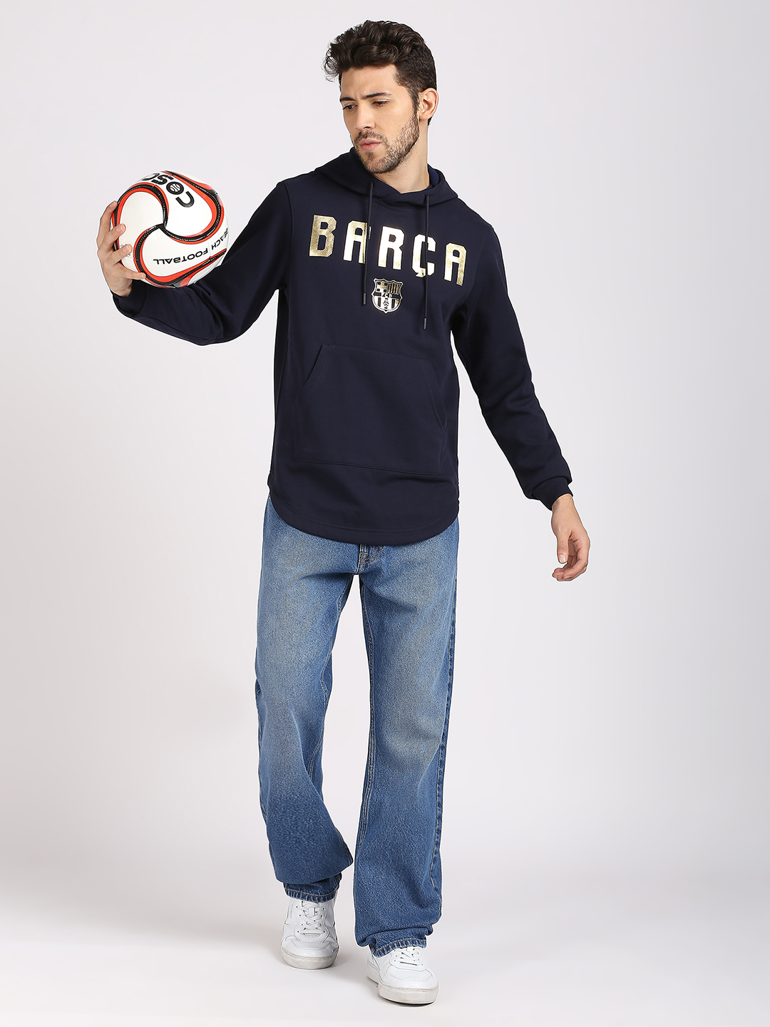 FC Barcelona Men Navy Blue Printed Gold Foil Hoodie (7)
