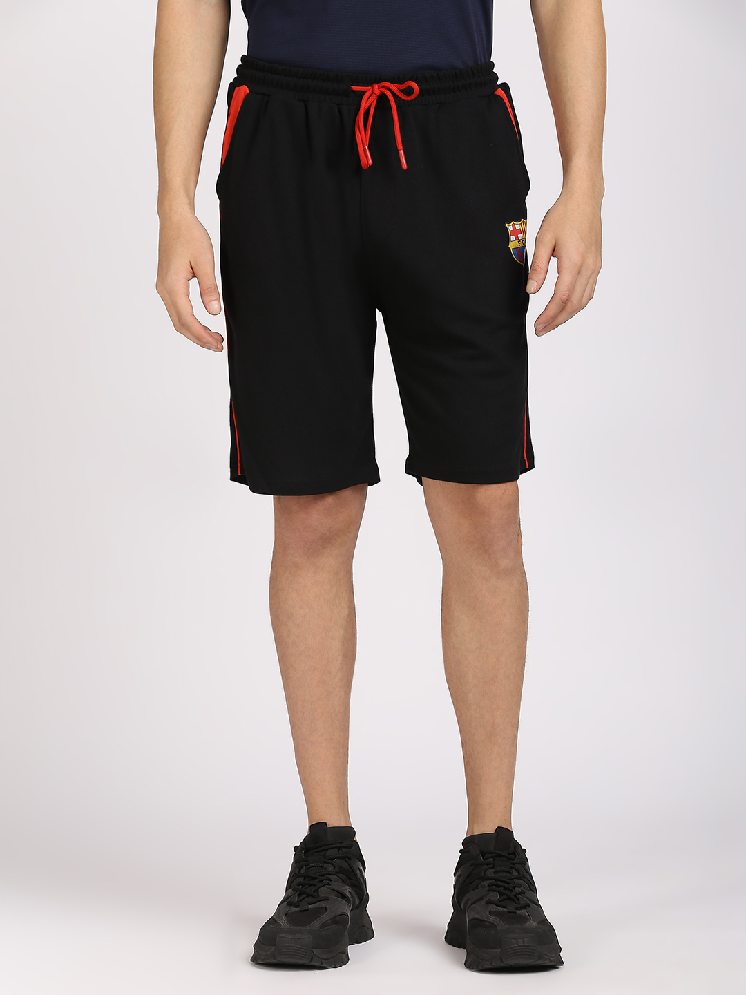 Men Navy Blue Solid Regular Fit Active Polyester Shorts
