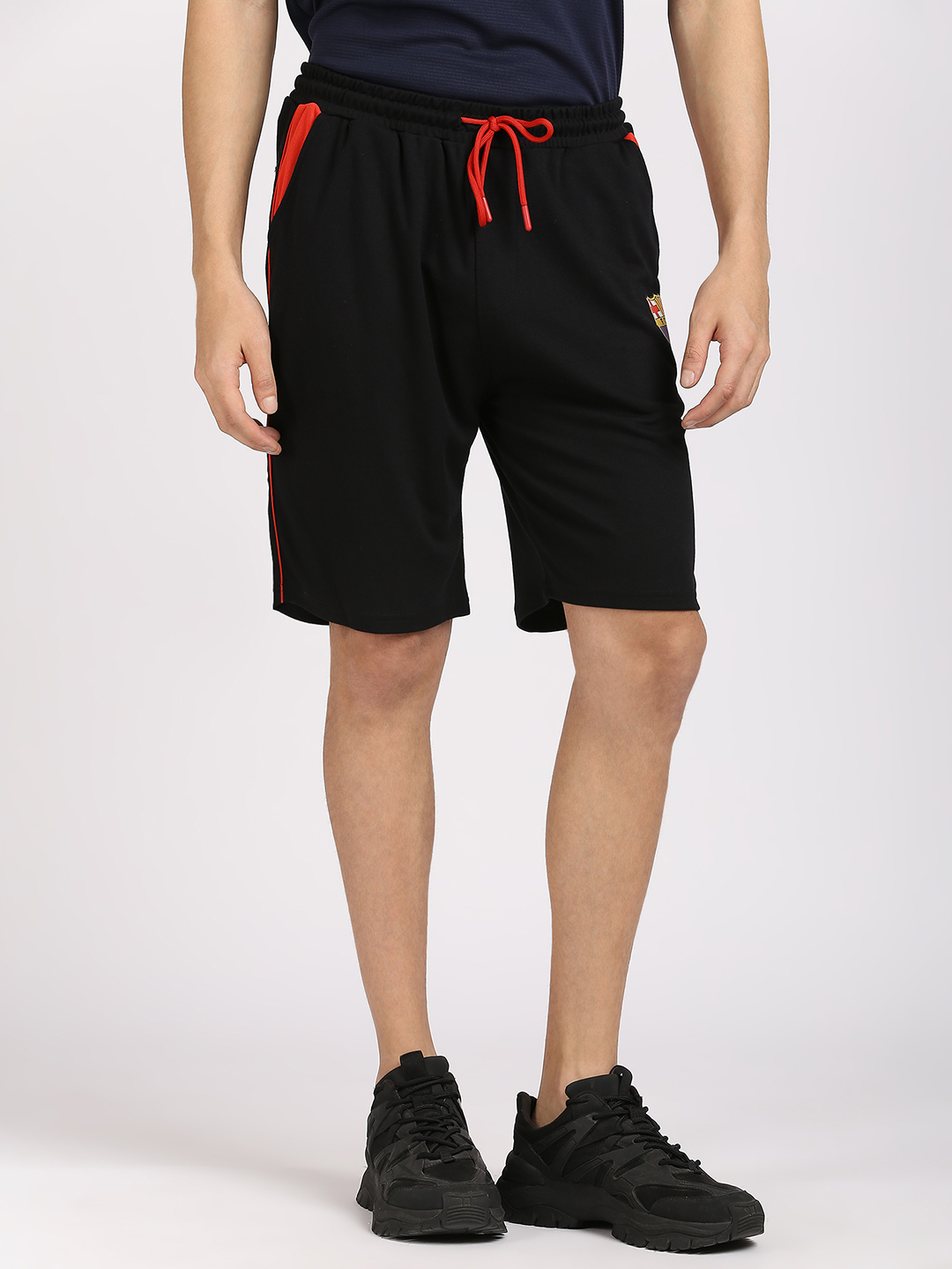 FC Barcelona Men Navy Blue Solid Regular Fit Active Polyester Shorts (3)