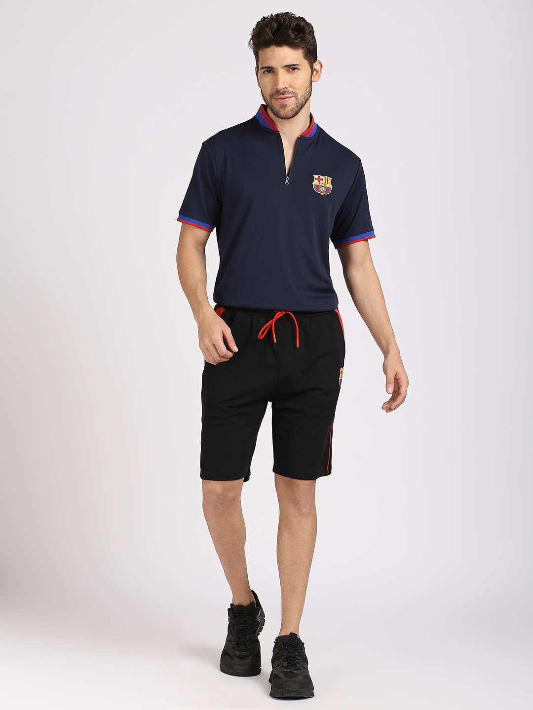 FC Barcelona Men Navy Blue Solid Regular Fit Active Polyester Shorts (6)