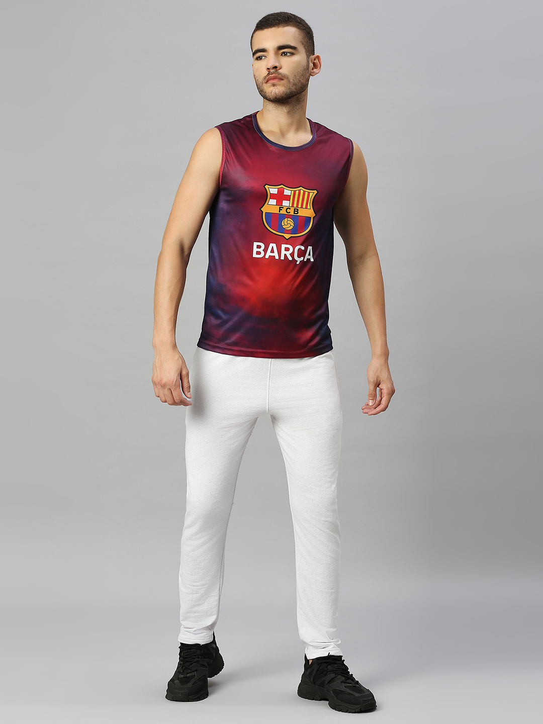 FC Barcelona Men Red and Navy Blue Graphic Printed Round Neck Sleeveless Vest (5)