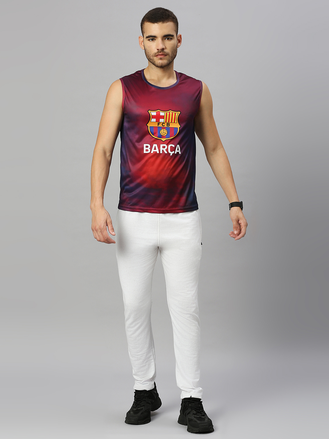 FC Barcelona Men Red and Navy Blue Graphic Printed Round Neck Sleeveless Vest (6)