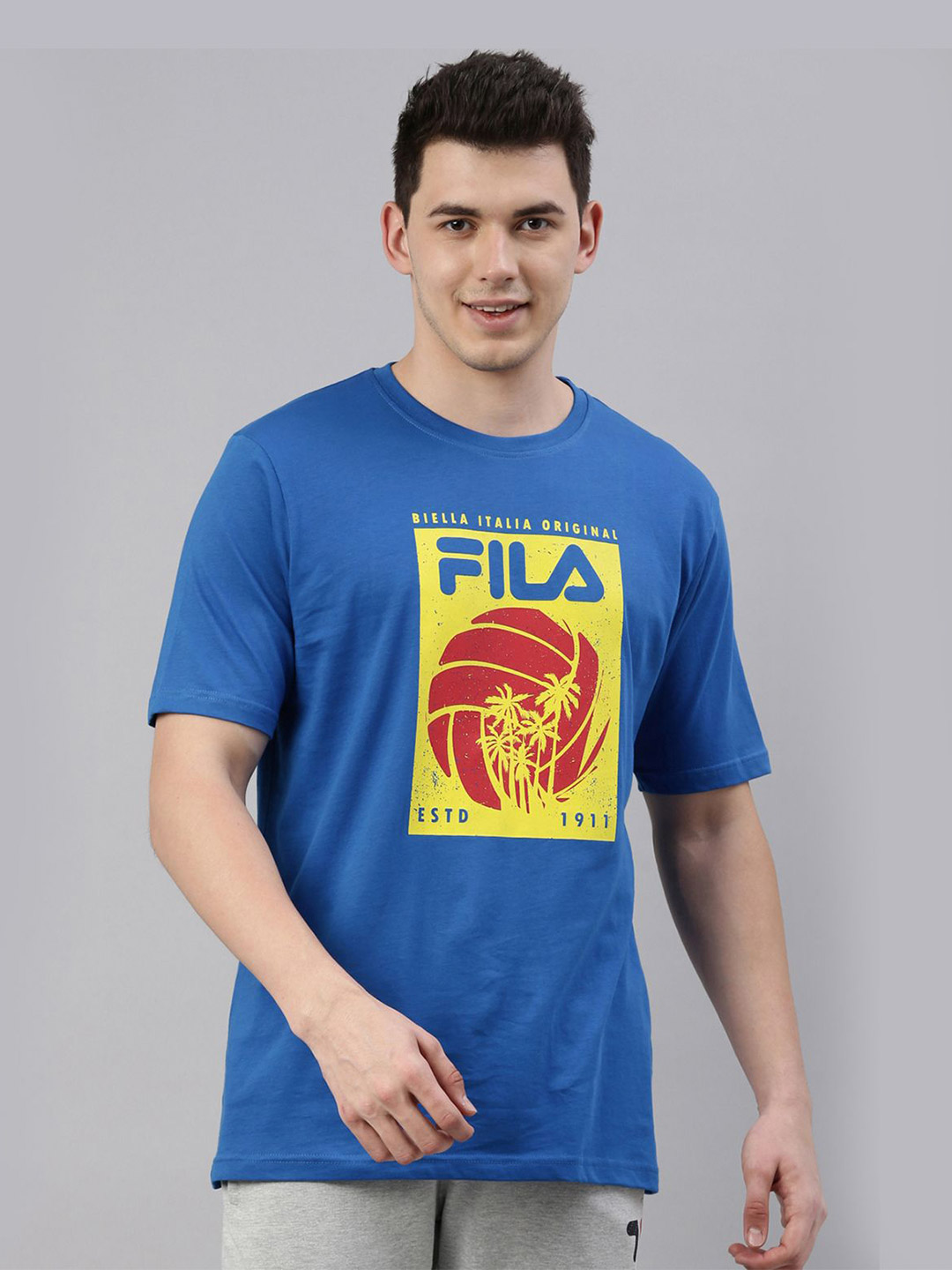 Fila Men Colet Blue Solid Round Neck Pure Cotton T-Shirt (1)