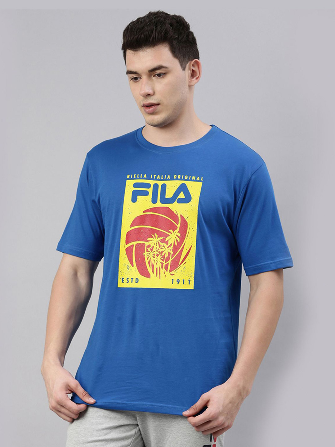 Fila Men Colet Blue Solid Round Neck Pure Cotton T-Shirt (2)