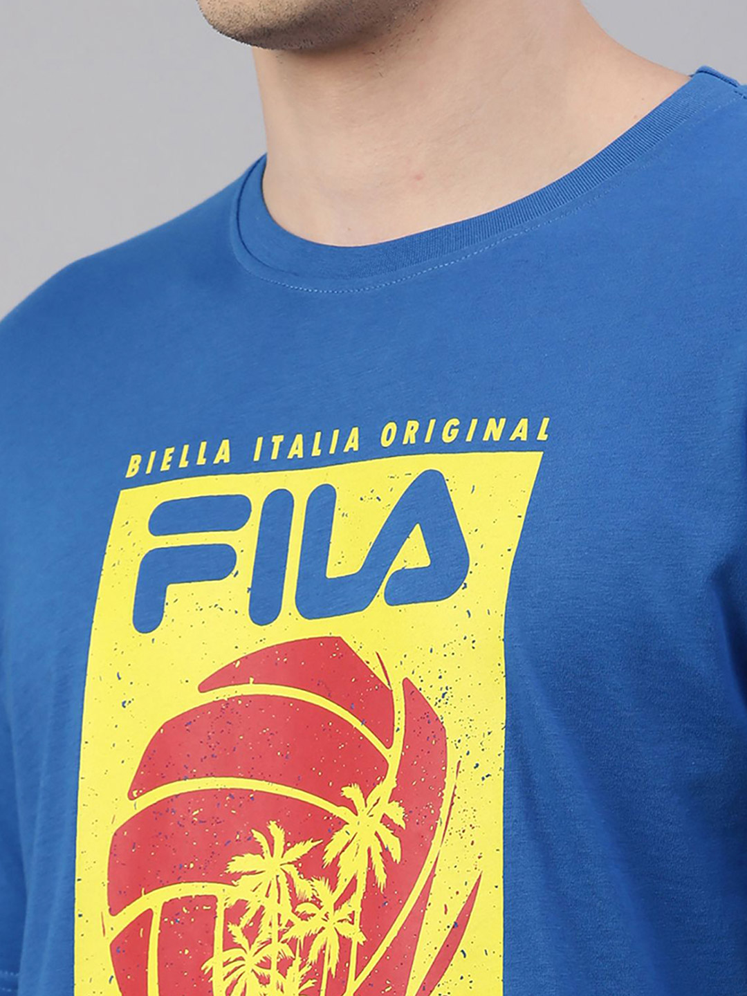 Fila Men Colet Blue Solid Round Neck Pure Cotton T-Shirt (7)