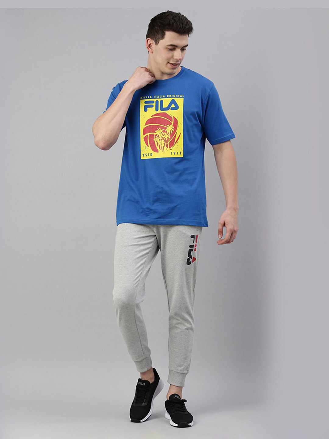 Fila Men Colet Blue Solid Round Neck Pure Cotton T-Shirt (5)