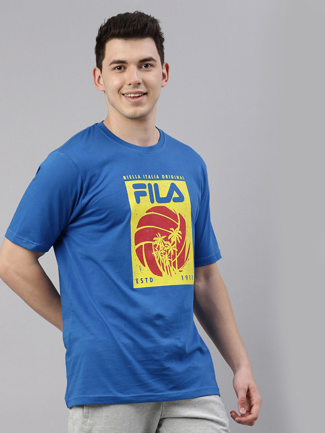 Fila Men Colet Blue Solid Round Neck Pure Cotton T-Shirt (4)