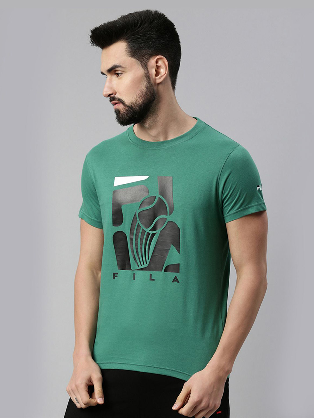 Fila Men Hinger Green Solid Round Neck Pure Cotton T-Shirt (1)