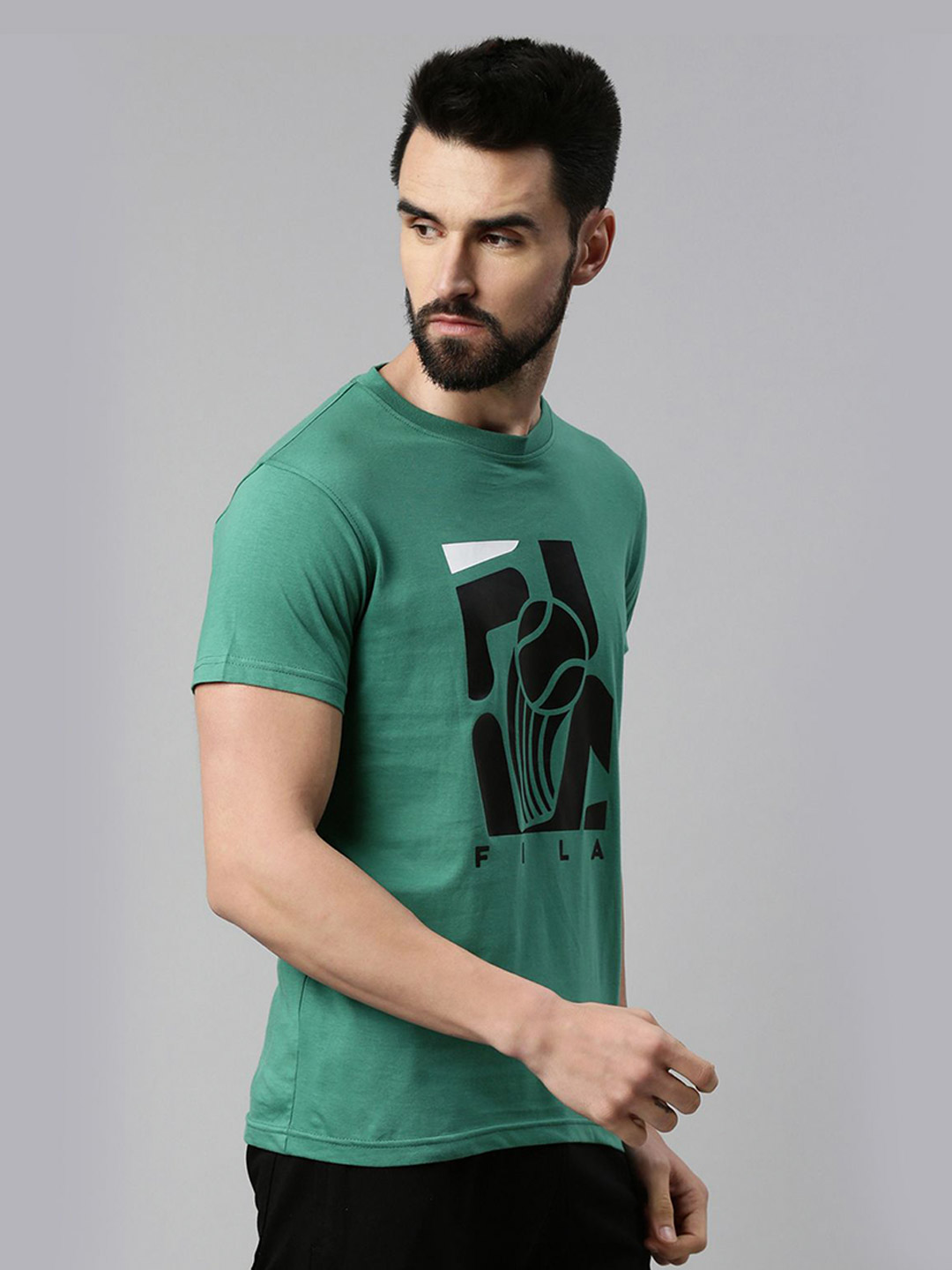 Fila Men Hinger Green Solid Round Neck Pure Cotton T-Shirt (2)