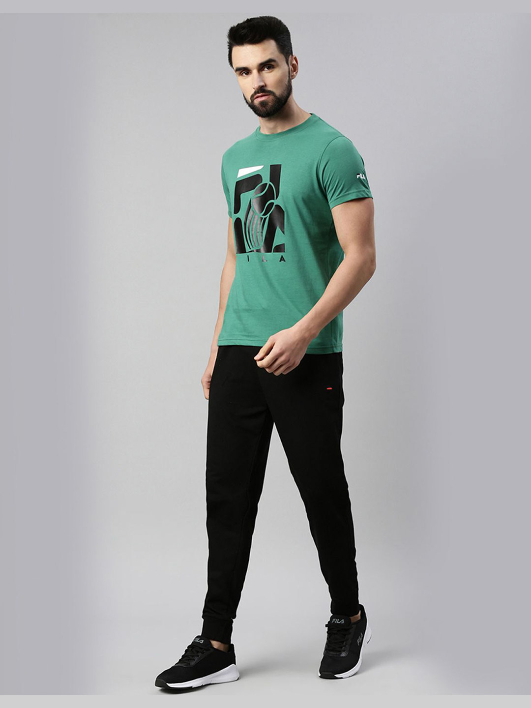 Fila Men Hinger Green Solid Round Neck Pure Cotton T-Shirt (3)