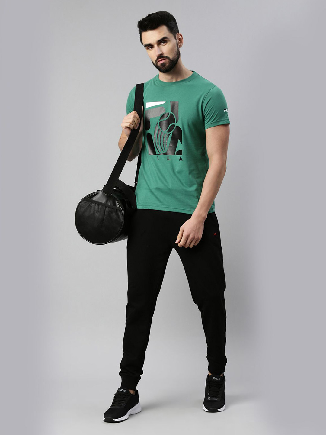 Fila Men Hinger Green Solid Round Neck Pure Cotton T-Shirt (5)