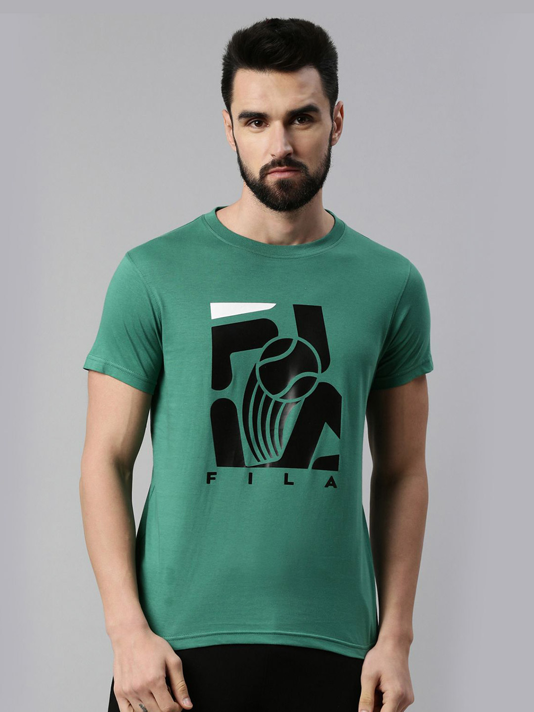Fila Men Hinger Green Solid Round Neck Pure Cotton T-Shirt (6)