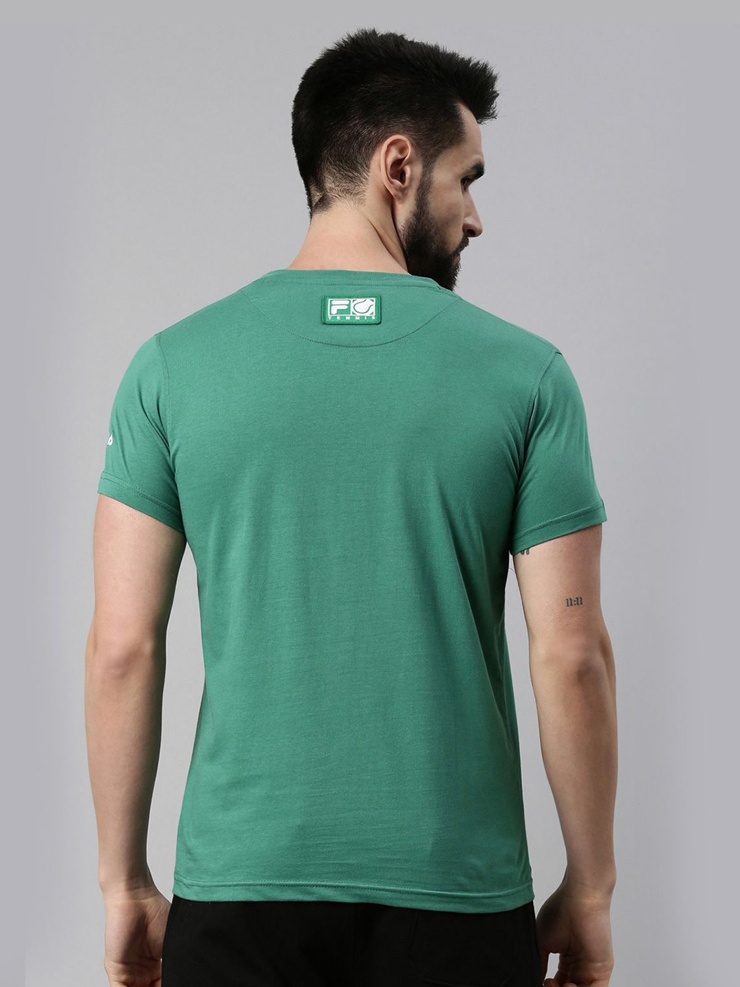 Fila Men Hinger Green Solid Round Neck Pure Cotton T-Shirt (7)