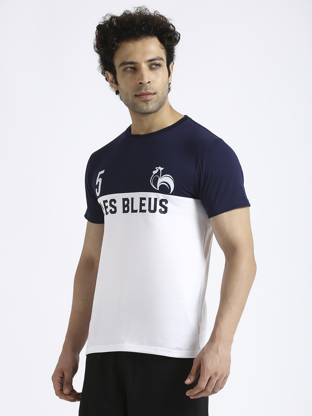 France Men Navy Blue and White Colourblocked Round Neck Half Sleeves Cotton T-Shirt (2)