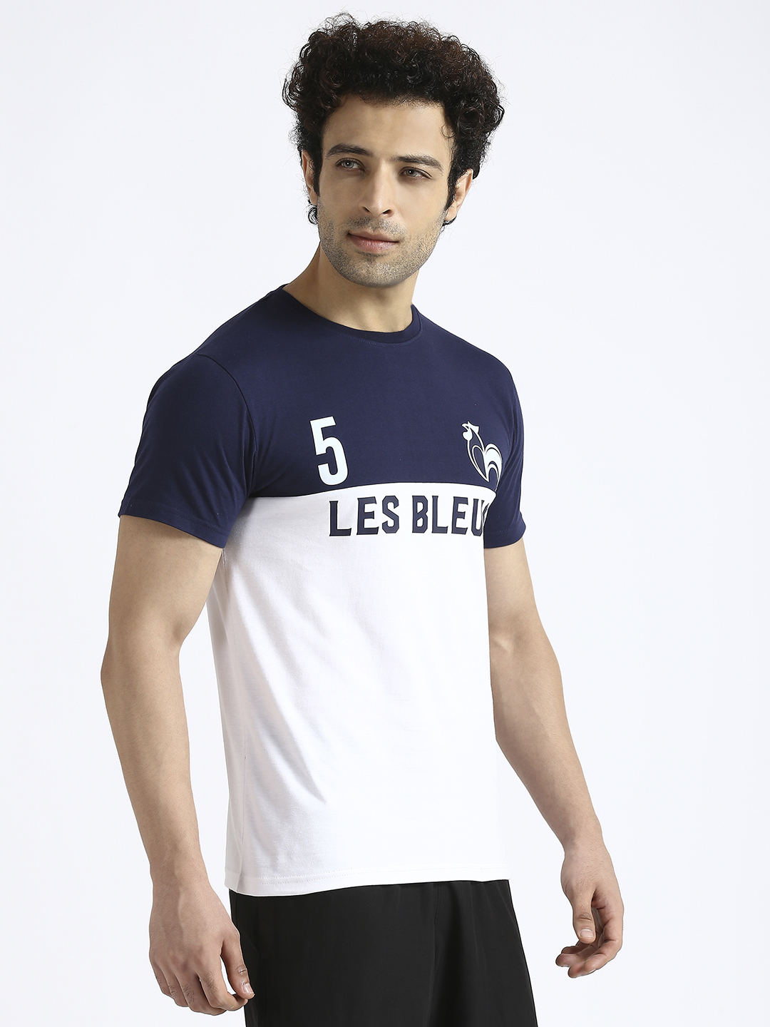France Men Navy Blue and White Colourblocked Round Neck Half Sleeves Cotton T-Shirt (3)